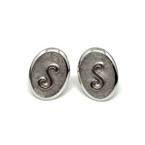 SWANK Silvertone Oval 'S' Monogram Cuff Links
